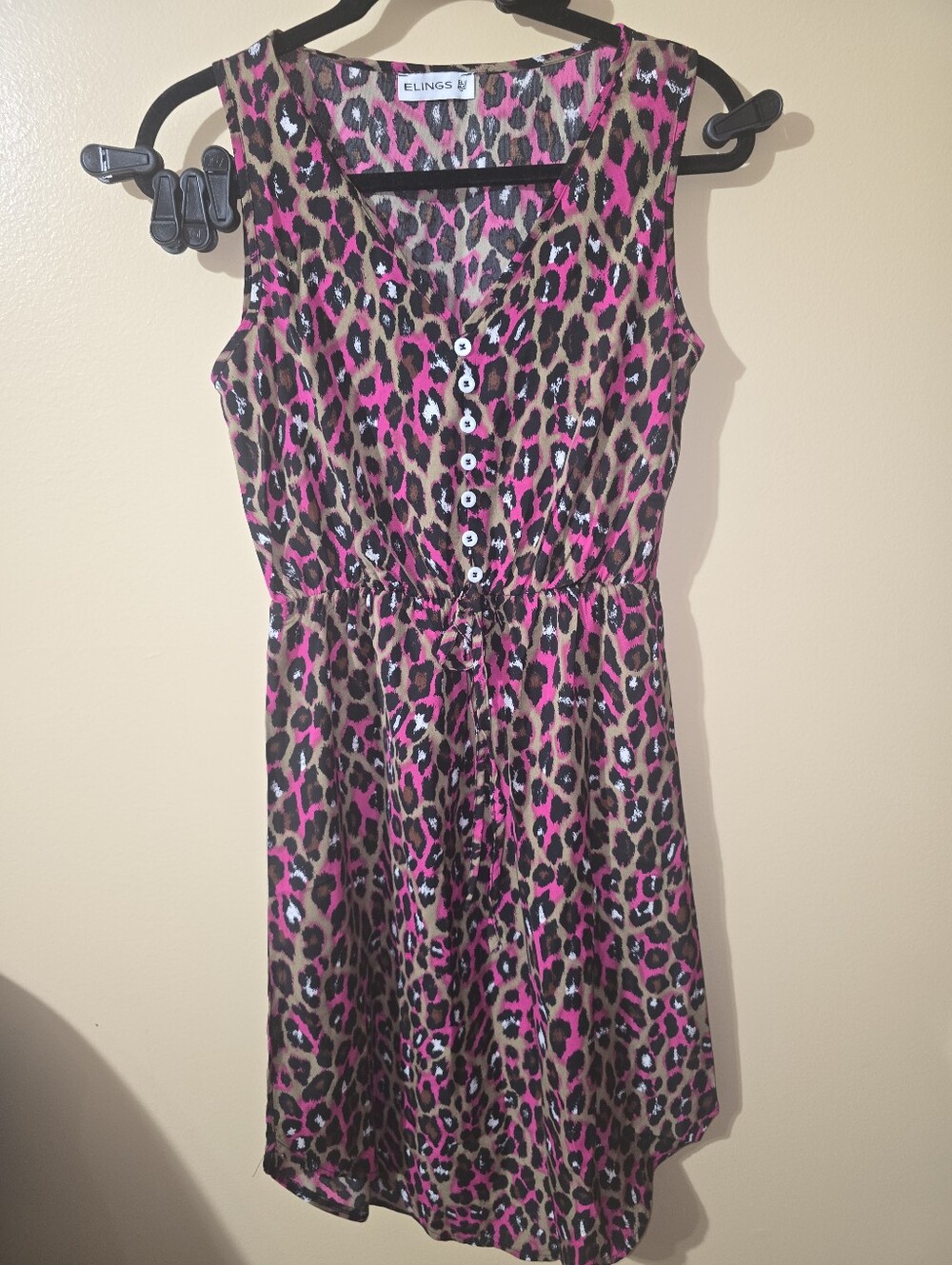 Elings Pink Leopard Print Sleeveless Dress